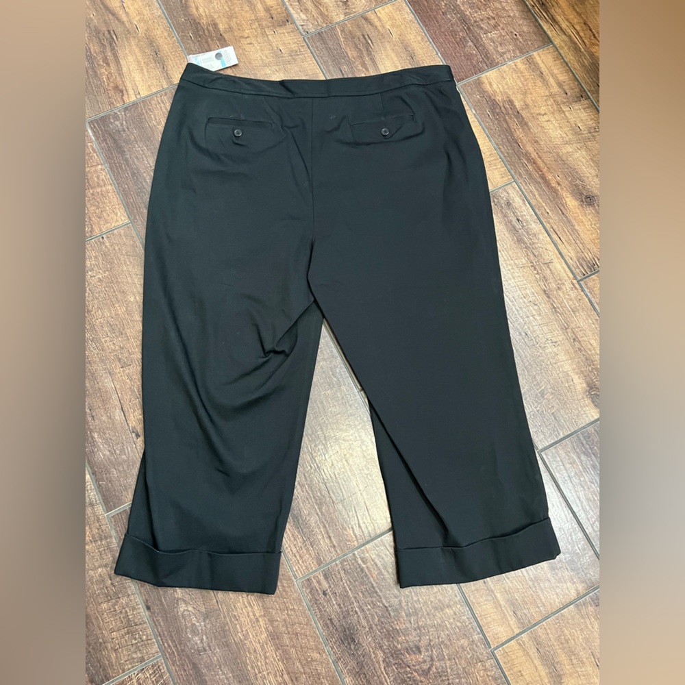 INC Stretch Classic Black Pants Flat Front Cuffed Hem Work Pants Basic Capsule - Picture 3 of 5
